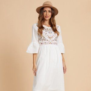 Petal Lush Bell Sleeves Embroidered Midi Dress